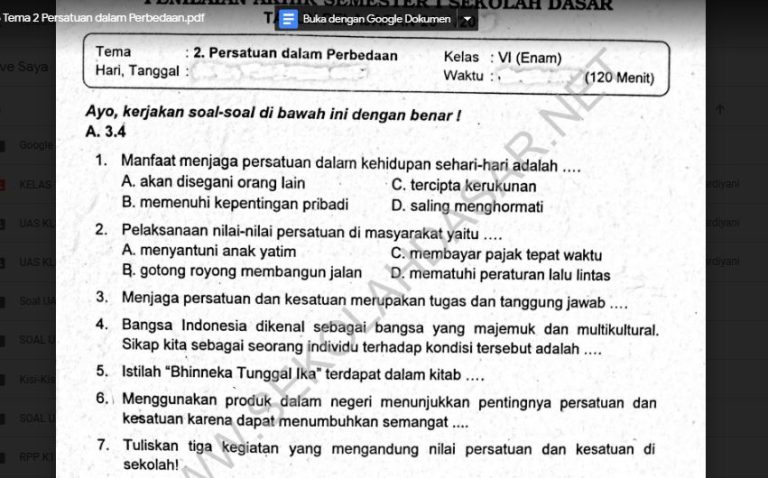 Download soal tema 2 kelas 6 sd semester 1
