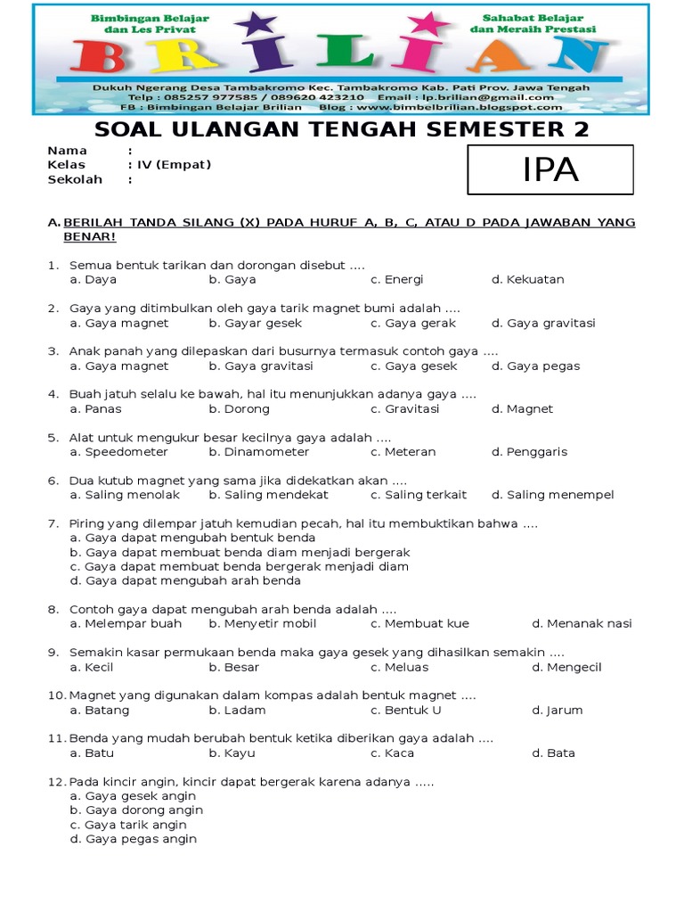 Soal Ipa Kelas 4 Dan Kunci Jawaban - Piffle me