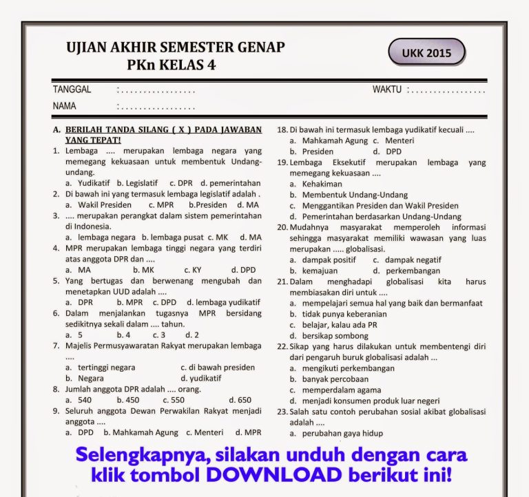 7 Kisi Kisi Soal UTS PKN Kelas 4 Semester 1 dari Modul Bimbel Brilian Paling Sering Keluar 7 Kisi Kisi Soal UTS PKN Kelas 4 Semester 1 dari Modul Bimbel Brilian Paling Sering Keluar