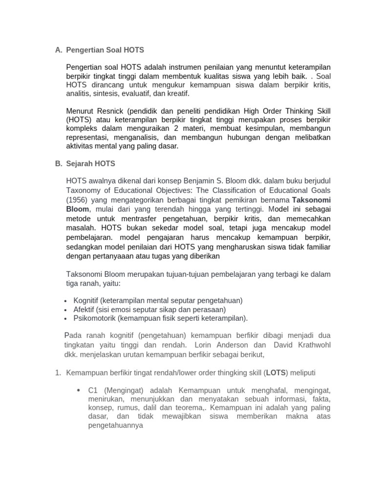 Ciri dan Contoh Soal HOTS PDF