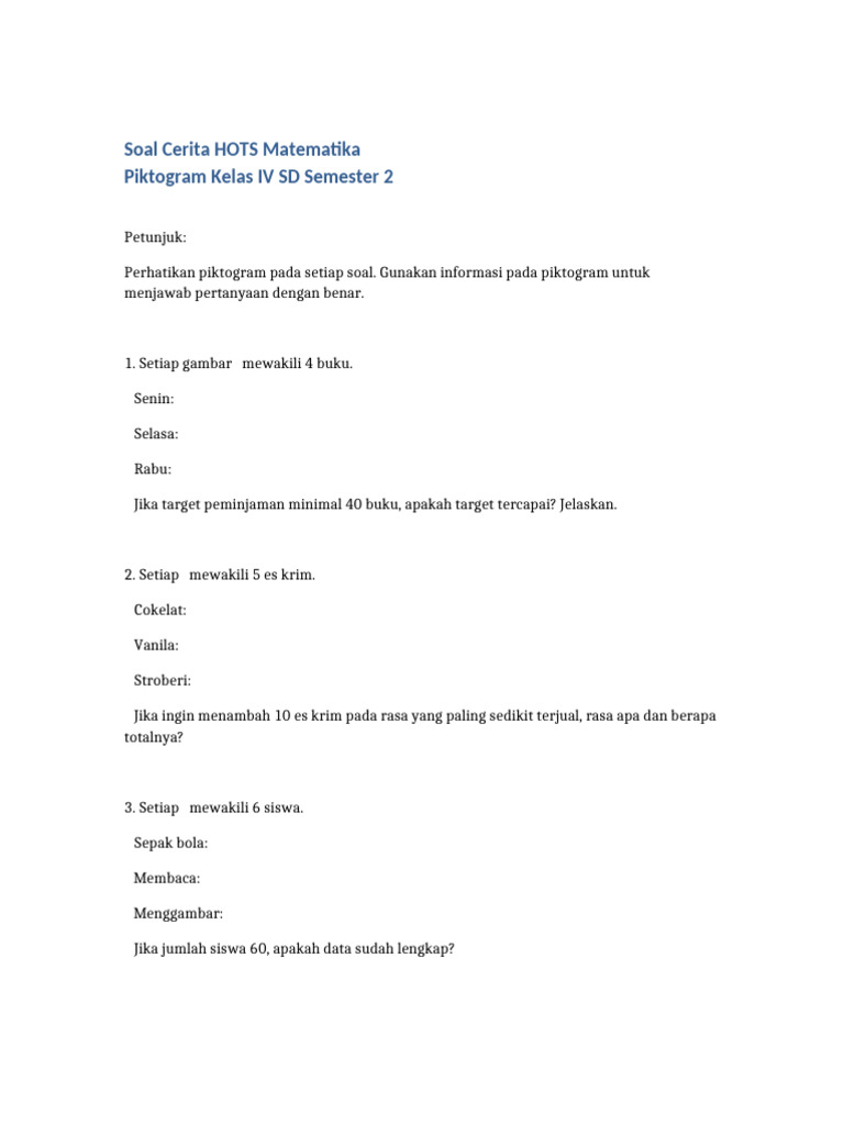 Soal HOTS Piktogram Kelas 4 PDF Soal HOTS Piktogram Kelas 4 PDF