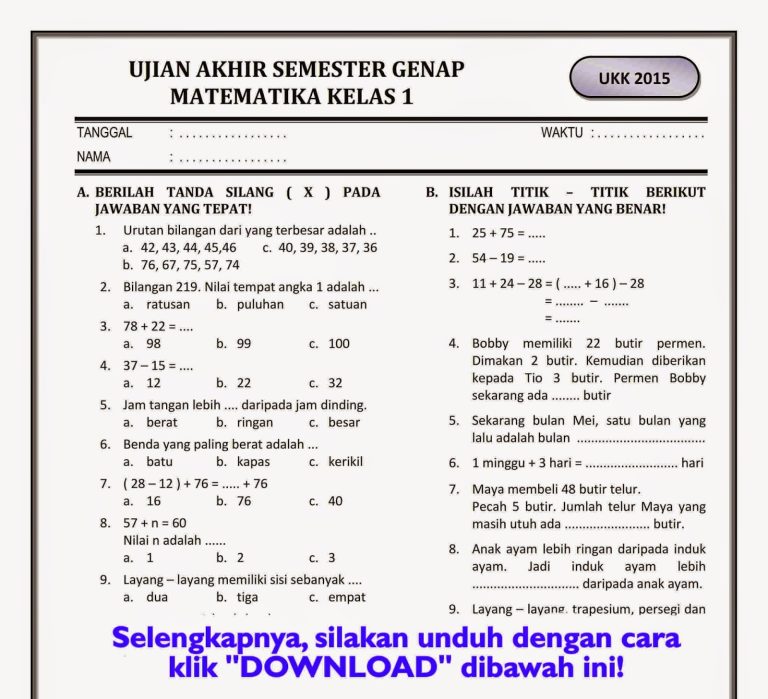 7 Contoh Soal Matematika Kelas 4 Semester 1 Wajib Dikuasai Sebelum Ujian 7 Contoh Soal Matematika Kelas 4 Semester 1 Wajib Dikuasai Sebelum Ujian