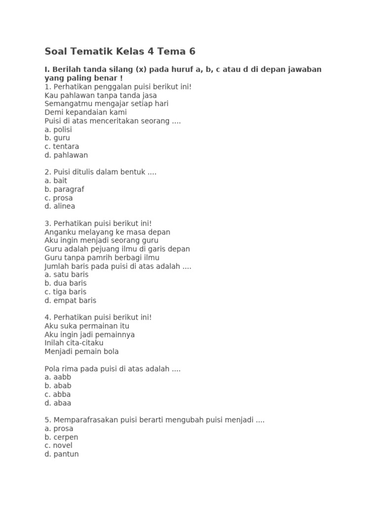 5 Link Kumpulan Soal Tematik Kelas 4 PDF Academia.edu 2026 Wajib Tahu