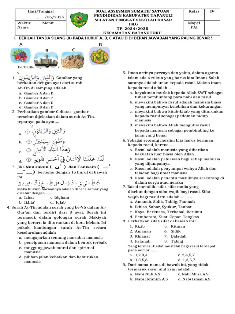 Contoh Soal UTS Kelas 4 SD Semester 2 Agama Islam Lengkap dengan Kunci Jawaban Biar Nilai 100
