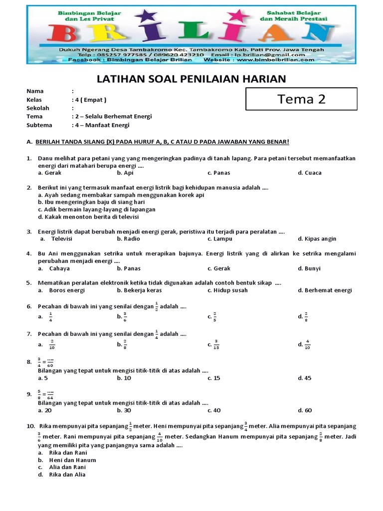 Terbukti! Kumpulan Soal Tematik Kelas 4 Tema 2 Paket 2 dengan 5 Tips Cepat Kuasai Soal