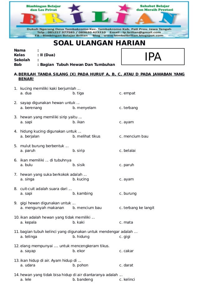 Soal Ipa Kelas 5 Tema 3 - Piffle me