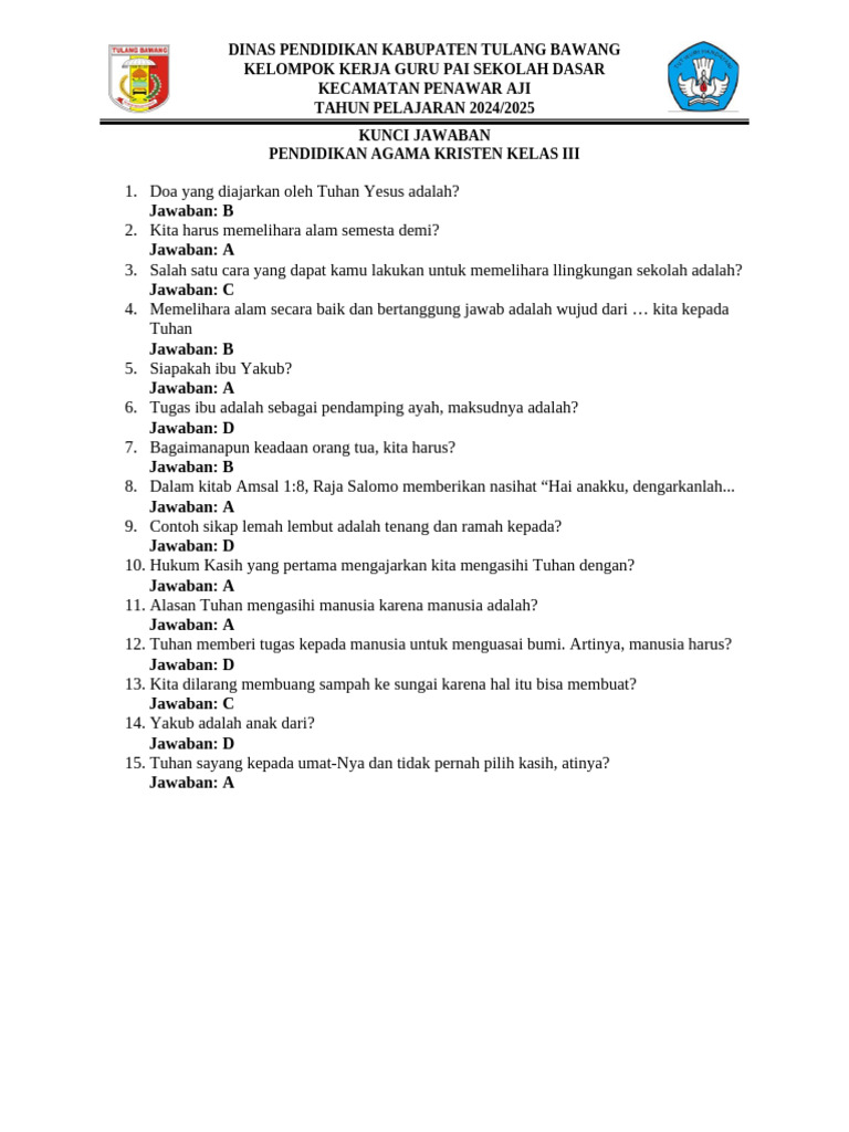Terungkap! Kunci Jawaban Soal Agama Kristen Kelas 3 yang Selama Ini Salah, Cara Cepat Betul