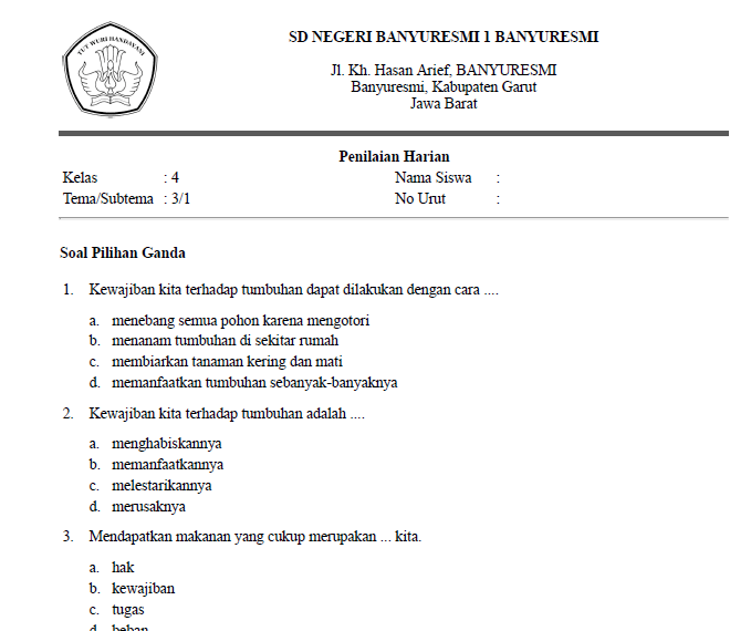 contoh soal hots kelas 4 kurikulum 2013