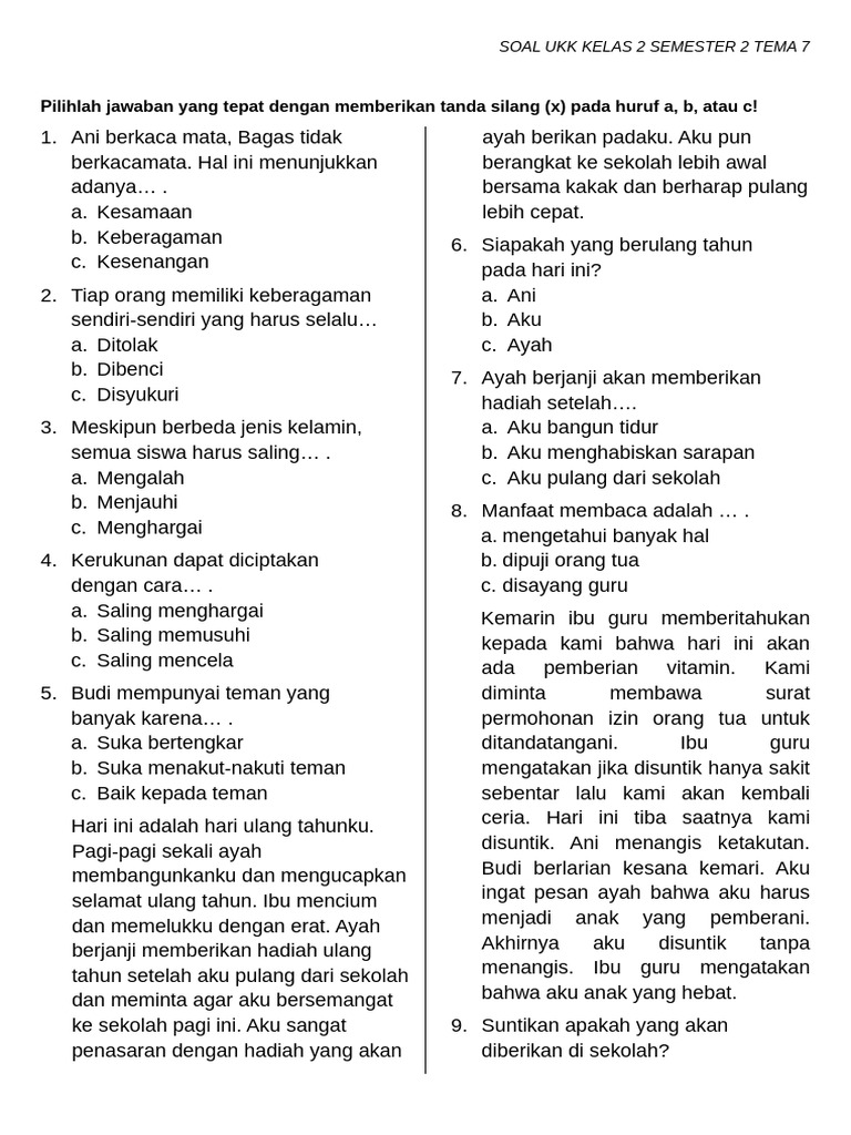 Rahasia Lulus Nilai Sempurna dengan Latihan Soal UKK Kelas 2 Tema 7 Terbaru