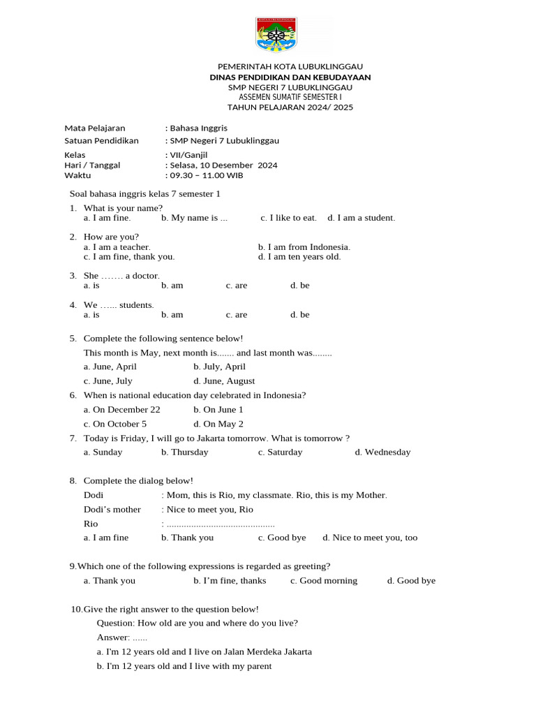 Rahasia Nilai Tinggi dengan Download Soal Bahasa Inggris Kelas Tujuh Semester 1 PDF Terbaru