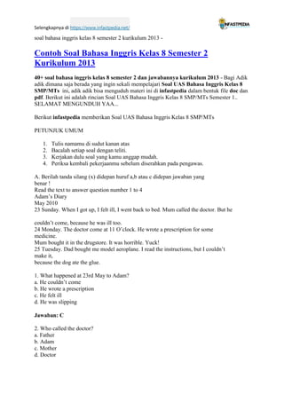 Rahasia Skor Tinggi Kerjakan Soal Bahasa Inggris Kelas 8 SMP Semester 1 Kurikulum 2013