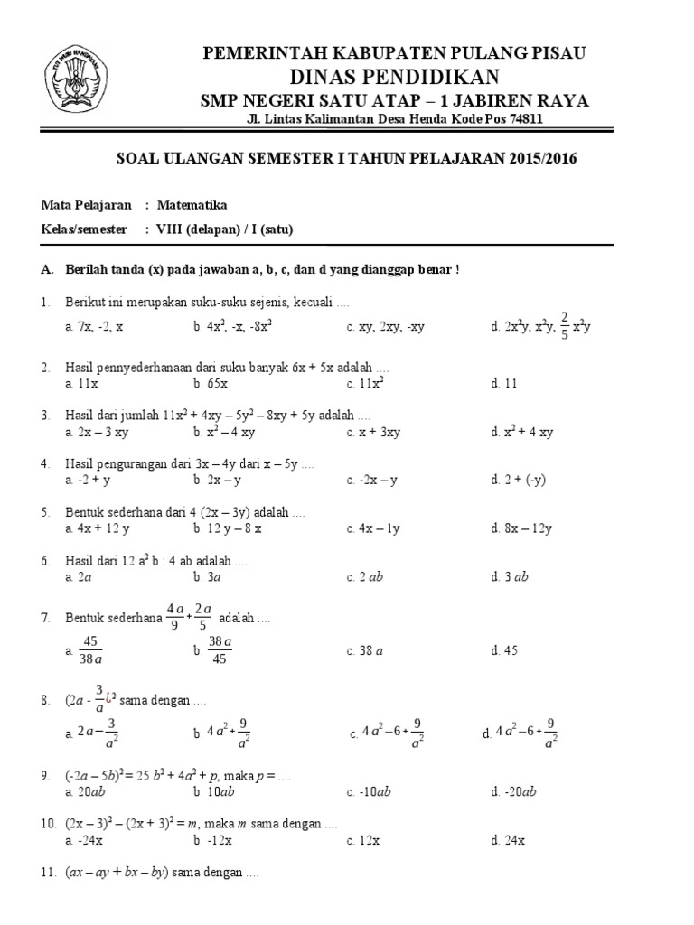 Wajib Tahu! Bocoran Latihan Soal UKK Kelas 8 Semester 2 Soal Matematika Paling Akurat
